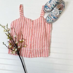 C&C California Striped Button Front Linen Tank Top